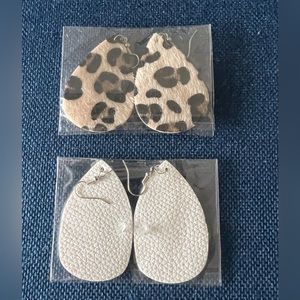 NWOT - 2 Pair of Faux Leather and Faux Fur Tear Drop Earrings
